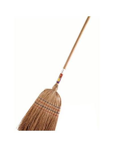 Broom with wooden handle