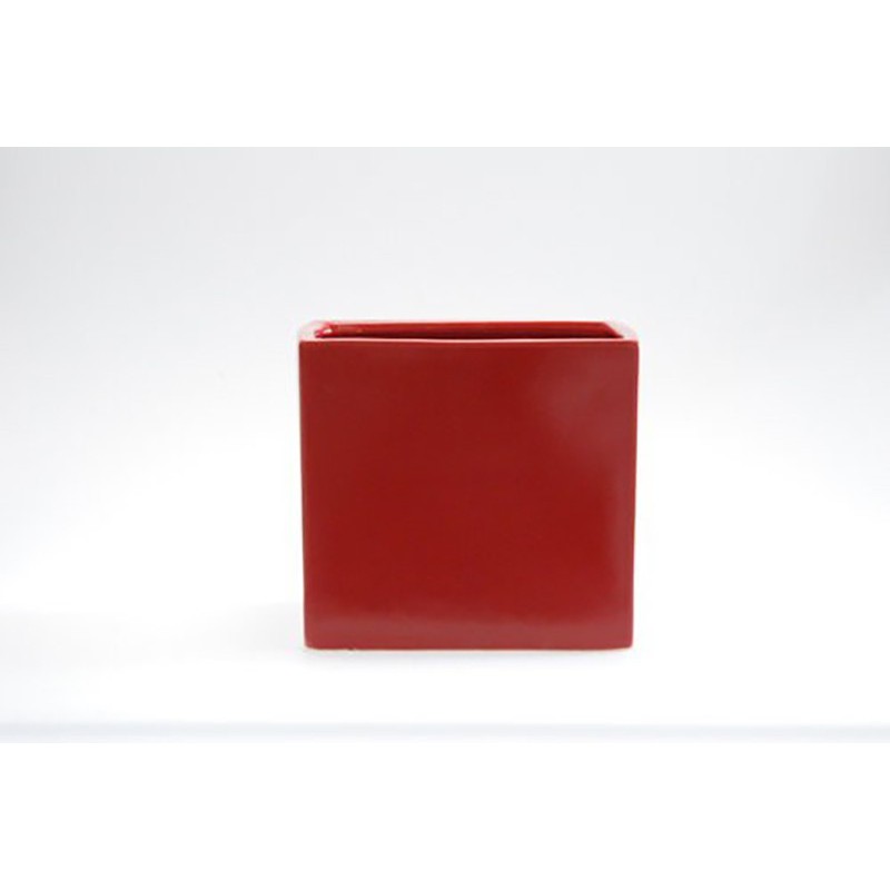 Vase cube rouge mat D-M 14cm