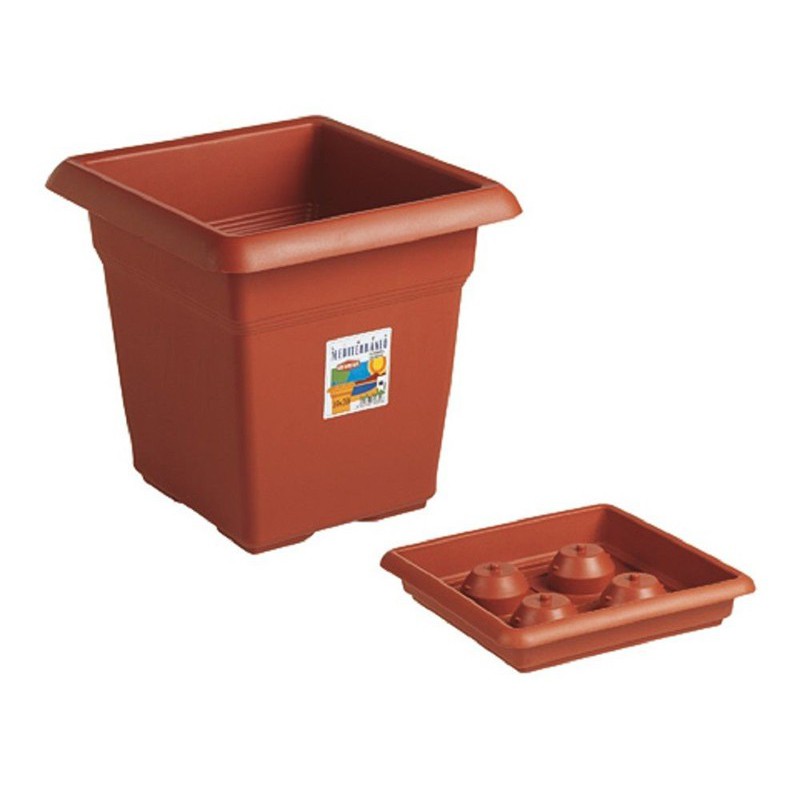 Plastic planter square 45 cm terracotta