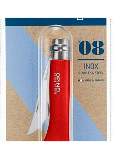 Couteau de poche Opinel no 8 blister en acier inoxydable rouge