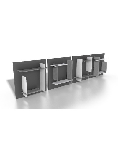 Schwarzes modulares Bücherregal mit weißen Regalen