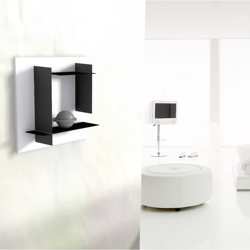 Bibliothèque modulaire blanche avec des étagères noires Bibliothèque modulaire blanche avec des étagères noires