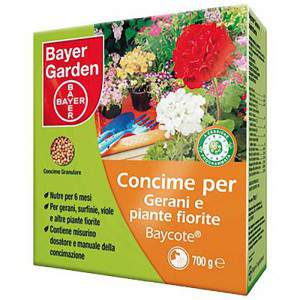 Bayer Baycote Gülle Geranien und blühende Pflanzen
