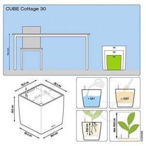 LECHUZA &quot;CUBE Cottage 30&quot; Pflanzgefäß mit Erd-Bewässerungs-System, Branco, 30 x 30 x 30 cm