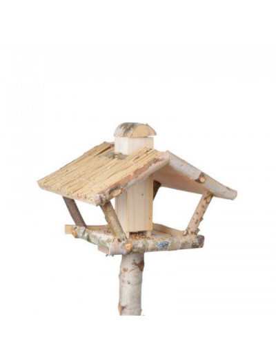 Table à oiseaux en bouleau avec silo sur poteau