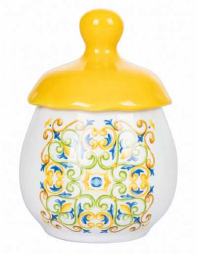 Yellow ceramic jar with branches decoration